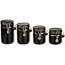 Anchor Hocking 4-Piece Ceramic Canister Set with Clamp Top Lid and Wooden Spoon, Black