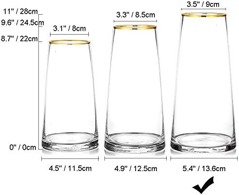 Glasseam Large Glass Handmade Clear Vase, 28cm Tall Modern Flower Vase for Pampas Grass Wide Neck Gold Rim Living Room Decoration for Daffodils Tulip Roses Posy Dining Table Centrepiece