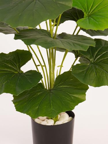 Image of ARICK Decor 2.1Ft Artificial Round Rubber Plant with 18 Leaves, 65cm Tall Faux Tropical Ficus Elastica Potted Tree in Black Pot, Realistic Large Silk Leaf Fake Plant for Living Room, Office