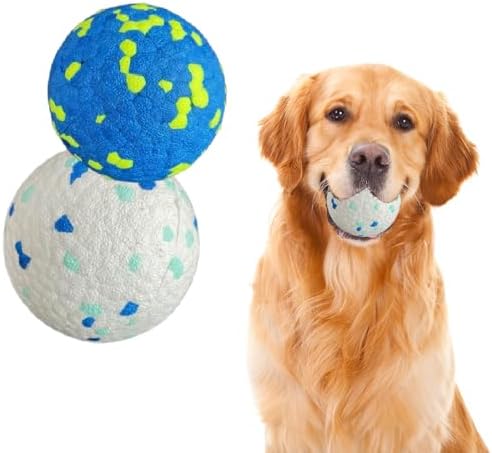 Interactive Dog Chew Toys Ball 2 Pack Colorful Foam Ball Dog Toy with Durable Rope Interactive Play and Chew Toy for Pets for Aggressive Chewers
