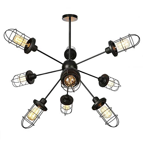 Lustre chic salle à manger industrielle Spoutnik noir mat au fini métal brossé