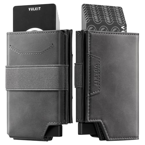 VULKIT Card Holder With Money Band, Minimalist Wallet For Men Pop Up Card Wallet RFID Blocking, Holds 11 Cards and Cash Grey