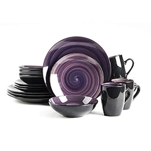 Stoneware Sonoma 16pc Dinnerware Set, Black + Speckled Spin Wash Purple
