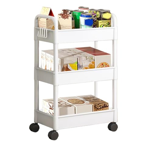 Opdestn 3 Niveles Carro Almacenaje, Carrito Auxiliar con Ruedas de 3 Niveles y Cajón, Carrito Organizador Multifuncional con Ruedas y asa, Carrito Auxiliar para Cocina, Baño y Oficina