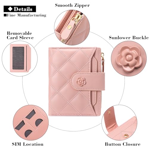 Image of RNIEGA Small Wallets for Women Leather Bifold Wallet Women RFID Blocking Purse Credit Card Holder with 15 Card Slots and ID Window Coin Pocket