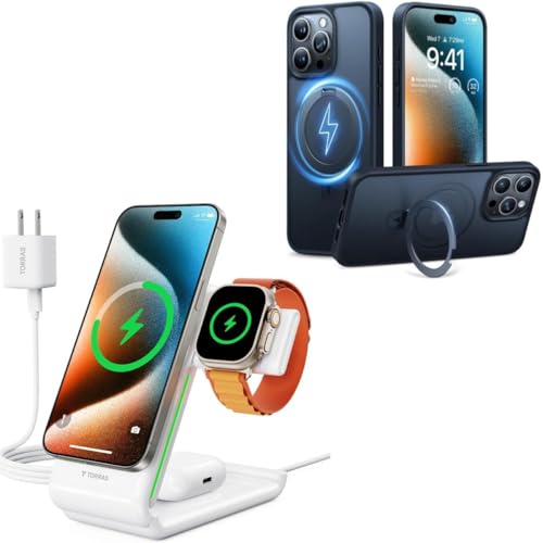 TORRAS 3 in 1 Charging Station Plus iPhone 14 Pro Magnetic case