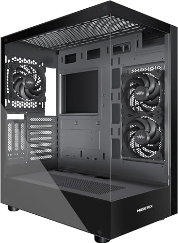 Musetex Atx Pc Case, 360Mm Rad Support, Full-View Dual Tempered Glass Mid Tower Pc Case, Type-C Computer Case With 3 Non-Led Fans Pre-Installed cover