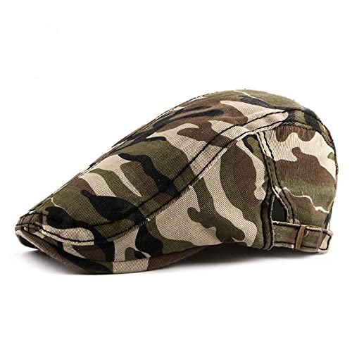 QBQZXAOSOWH Gorra De Camuflaje Ajustable Casual Algodón Camuflaje Hombres Gorra Plana Vintage Pico De Pato Visera Retro Vendedor De Periódicos Sombrero Adulto (55-60 Cm) Café Cover