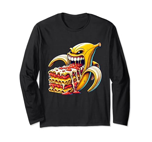 Crazy Banana Mangiare Lasagne Divertente Disegno Halloween Maglia a Manica
