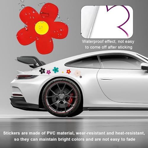 Image of KVAEY Flowers Car Stickers Set, Self Adhesive Daisy Flower Label Stickers for Car Body Mirror Window, Waterproof Hippie Stickers for Car Scooter Laptop Decoration, Car Accessories (Style A)