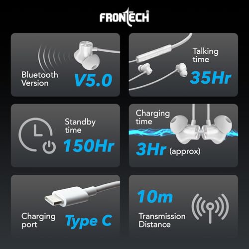 Image of FRONTECH Neoband Wireless Neckband Earphones | 200Mah | 24Hrs Playtime | 10mm Deep Bass Drivers | Type-C Fast Charging (EF-0093)