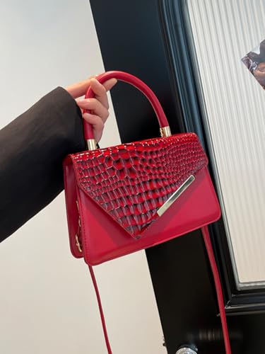 Women's Crocodile Print Top Handle Crossbody Flap Bags Elegant PU Leather Square Shoulder Handbags3