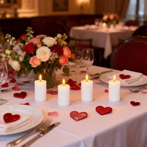 Image of Mirror Surface Votive Candles Battery Operated with Remote Timer, 6pcs Real Wax LED Votive Candle Realistic Flickering for Wreaths Memorial Lantern Φ 2 inch H 4.5 inch White