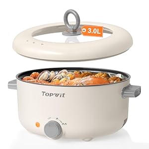 TOPWIT Electric Pot, 3L Hot Pot Electric, Rapid Noodles Cooker, Non-Stick Frying Pan, Multifunctional Electric Hot Pot for Steak, Egg, Ramen, Soup, Shabu Shabu Pot for Camping, RVs, Party, Beige