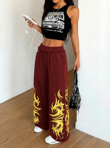 ZAFUL Womens Wide Leg Sweatpants Y2K Gothic Graffiti Sweat Pants - image 5