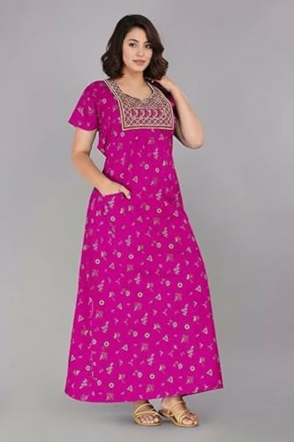 Image of Women's Cotton Jaipuri Nighty Gown - Pack of 2 Rajasthani Print Maxi Night Dress with Pocket - Soft & Comfortable Ladies Sleepwear & Loungewear