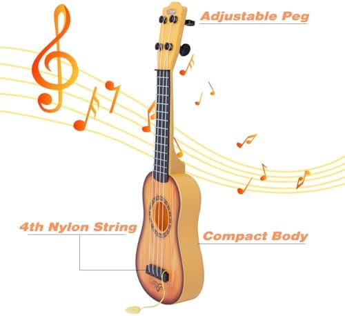 YOLOPLUS+ 17 Inch Toddler Ukulele Guitar Toy 4 Strings Mini Guitar for Kids - Children Musical Instruments Educational Learning Toy (Orange) — view 2