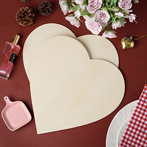 12 Pieces Large Wooden Heart Cutouts, 12 Inch Unfinished Wood Hearts Blank Slice Heart Discs Heart-Shaped Wood Cutouts DIY Love Slices for Valentine\'s Day Embellishment Making