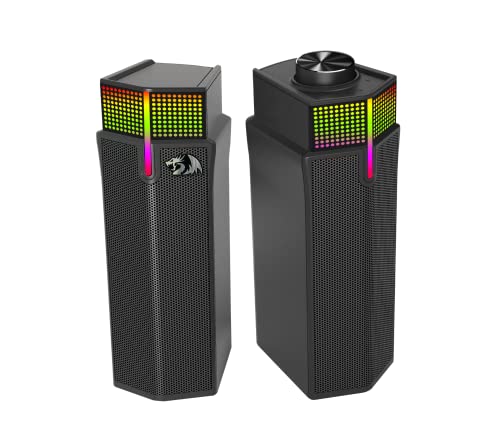 مكبر صوت لاسلكي GS511 2.0 بإضاءة ار جي بي للألعاب مع وضع بلوتوث 5.3/USB من ريدراجون، تصميم تشغيل مزدوج، صوت ستيريو غني وجهير، إضاءة خلفية ار جي بي وتحكم الكل في واحد، تعمل بمنفذ USB