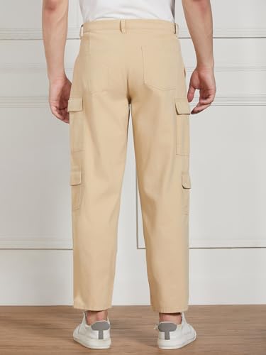 Image of Dennis Lingo Men Cotton Lycra Solid Stretchable Cargo Trousers