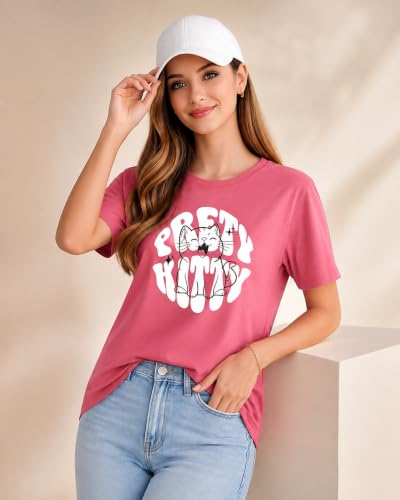 Image of London Hills Women's Loose Fit Graphic Printed T-Shirt | Soft Cotton Blend Fabric | Round Neck Half Sleeve Casual Top, Travel & College