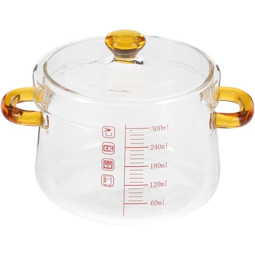 TOYANDONA Olla de Vidrio de Borosilicato Resistente al Calor 300ml con Asas Dobles Transparentes para Estofado y Cocina Doméstica, Cacerola Multifuncional para Guisar y Calentar en Horno