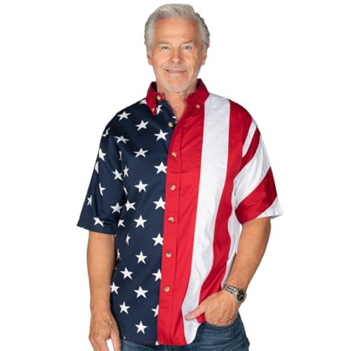 Flagshirt Men's Half Stars Half Stripes American Flag Shirt - Button-Up, Red, White & Blue4