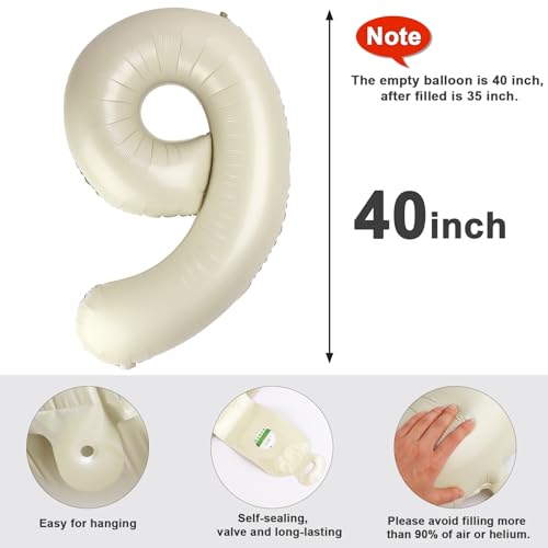 Image of 9 Balloon Numbers Birthday Decorations, 40In Cream Balloons for Men Women | Eye-catching Appearance, Perfect Decorative Centerpieces, Convenient Self-sealing Structure, Widely for Various Occasions