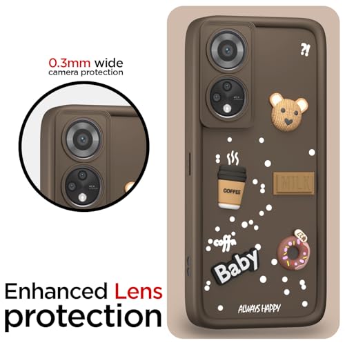 Image of Pikkme Back Cover for Oppo Reno 8T | Cute Fun Cartoon 3D Bear Silicone Full Body Protection Bumper Case (Brown)