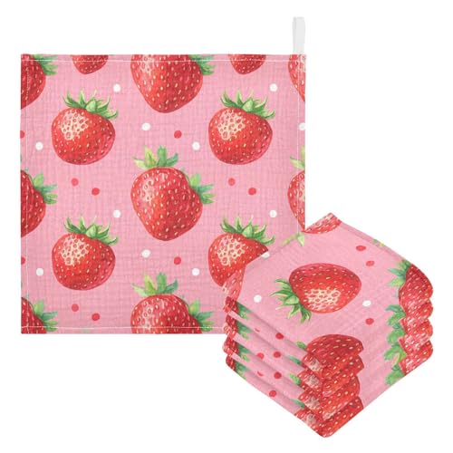 JUMBEAR Paquete de 5 paños de muselina de fresas lindos y coloridos, toallas de bebé, paños de lavado súper suaves y absorbentes para recién nacidos, bebés y niños pequeños