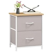 Somdot Bedside Table, Bedroom Bedside Cabinet with 2 Fabric Drawers, Nightstand Side Table for Kids Living Room Dorm, Ash Grey