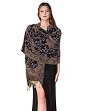 Paskmlna Reversible Paisley Pashmina Shawl Wrap Elegant Colors (#19Navy)