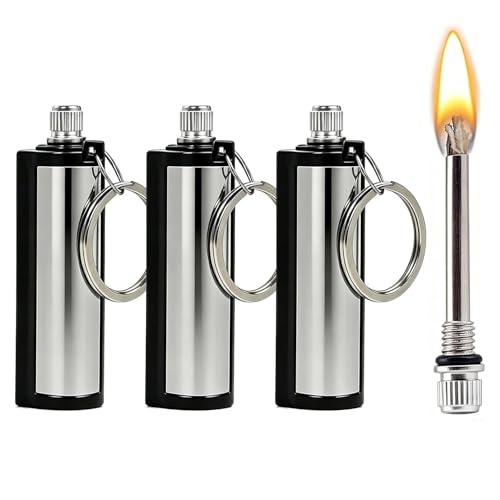 Permanent Match Lighter Waterproof Matches Strike Anywhere Matches Emergency Fire Starter Striker Set with Metal Keychain 3 Pack