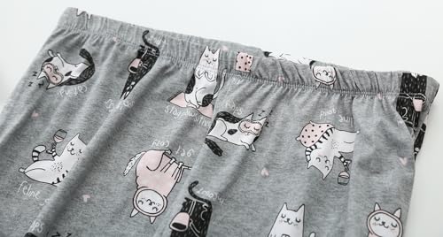Image of CHUNG Women Cotton Pajama Sets Sleepwear pjs Short Sleeve Shirt Capri Length Crop Pants Cute Vivid Print