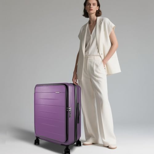 24-Inch Lightweight ABS Hardshell Suitcase - Checked Luggage with TSA Lock, 360° Silent Spinner Wheels, Top Opening & Cup Holder - Ideal for Business Travel Suitcase(Purple) 5