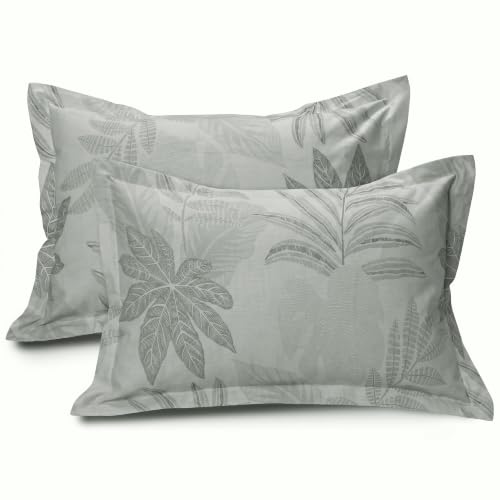Image of Huesland by Ahmedabad Cotton 144 TC Double Bedsheet Cotton with 2 Pillow Covers | Mosy Sage, Olive Sage & Pale Sage