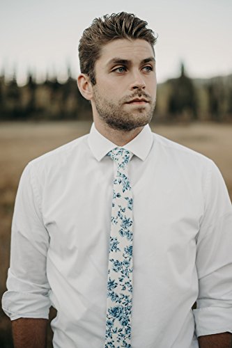 Image of DAZI Men's Skinny Tie Floral Print Cotton Necktie, Great for Weddings, Groom, Groomsmen, Missions, Dances, Gifts.