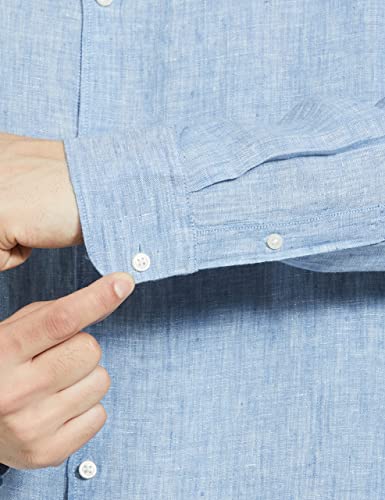 Image of Marks & Spencer Mens Solid Linen Blend Collared Neck Regular Fit Easy Iron Shirt
