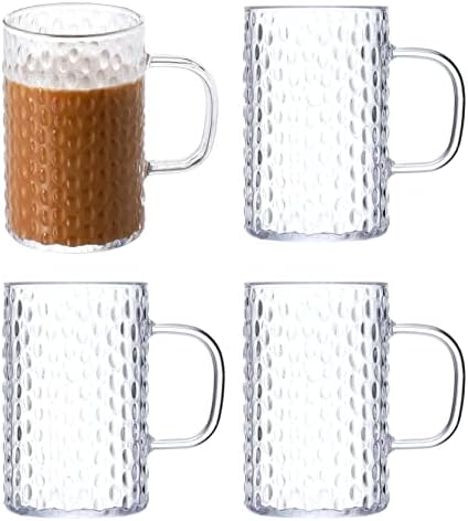 Hawnn Coffee Mugs Set of 4, Plastic Coffee Cups Set, 16 Ounce Unbreakable Clear Coffee Mug Plastic with Handle, Reusable Plastic Mug Dishwasher Safe