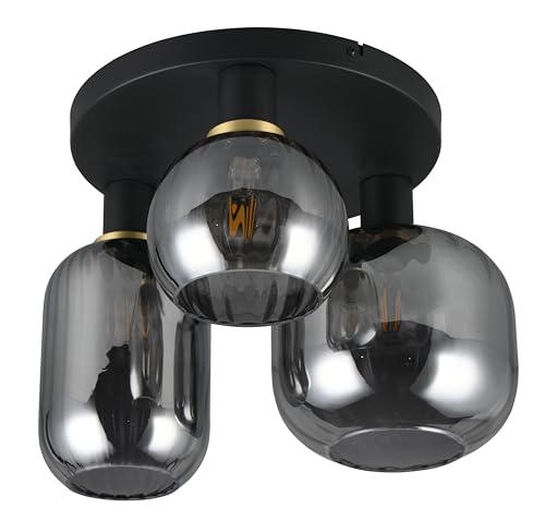 Trio Leuchten Deckenleuchte Diva 619800332, Metall Schwarz matt, Glas Chrom bedampft, exkl. 3x E27
