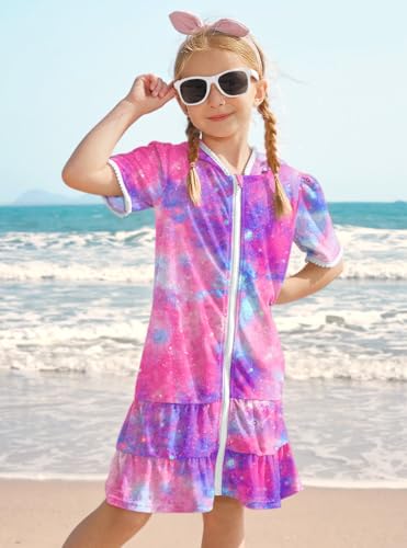 Image of BesserBay Girls Summer Beach Quick Dry Cover Up Ruffle Hem Terry Smocked Hooded 4-14 Years with Pockets
