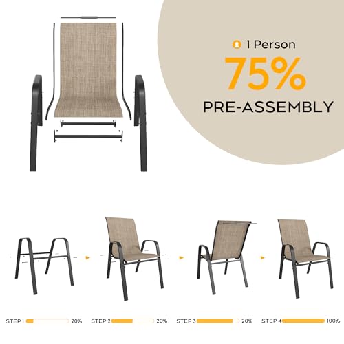 Image of Patio Chairs Set of 8, Stackable Outdoor Dining Chairs for All Weather Textilene Fabric & Metal Frame, Outdoor Chairs Set for Backyard Deck Garden (Brown, Set of 8)