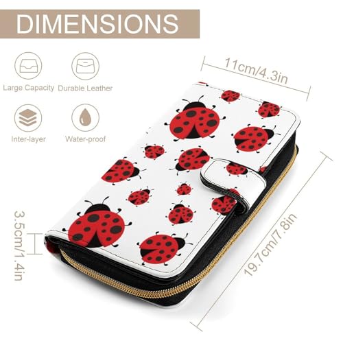 Cute Red Ladybug Cartoon Pattern Leather Wallets Large Capacity Zipper Pocket Card Holder with ID Window, 19.7x11x3.5cm, style2