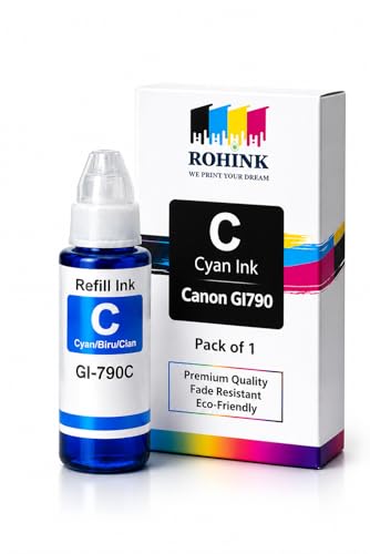 Image of ROHINK GI-790 Series Refill Ink, Compatible with G1000, G1010, G1100, G2000, G2100, G3000, G3010, G3012, G3100, G4000, G4010 Printers (Canon GI 790 Cyan Pack 1)