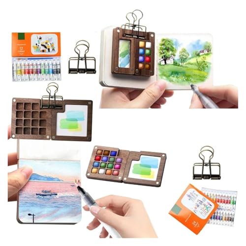 Juego De Acuarela Portátil 8/15 Colores, Pigmentos, Minicaja Pintura Nogal, Cuaderno Bocetos For Artistas, Suministros Para Gouache, Acuarela y óleo(2 Set 8 Grid)
