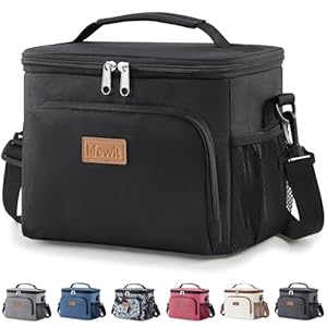 Lifewit Isolierte Kühltasche, Wiederverwendbare Lunchtasche, Tragbare Kühlbox auslaufsicher, Tragetasche mit verstellbarem Schulterriemen für Erwachsene für Arbeit/Picknick, Schwarz, 9L 12 Dosen