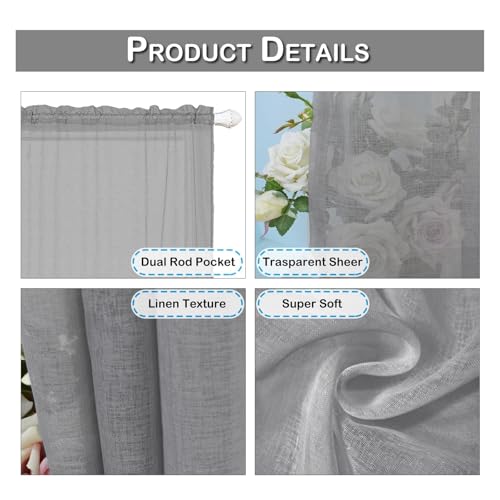 Cortinas cortas transparentes impermeables con bolsillo para varilla de tul 6