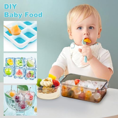 Image of Pack of 4 NEXVEU Silicon ICE Cube Tray with LID, 14 Big Cavity, Flexible, Easy Release, BPA Free, Dishwasher Safe, Durable & Reusable Ice Maker Mold for All Types of Drinks & Water.