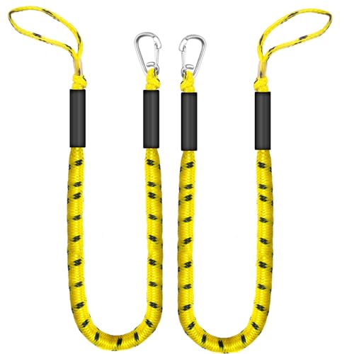 ZRSCHYG Bungee Dock Lines for Boats & Jet Skis – 6ft Heavy-Duty Elastic Mooring Rope with Single Hook – Stretches to 9ft – Black/Yellow&Black/Green&Yellow 2 Pack (Yellow & Black)