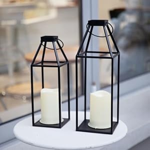 HPC Decor 2PCS Solar Lanterns for Outdoor Decor- 18in 15in Black Metal Candle Lanterns w/Waterproof Solar Powered Candles- Modern Farmhouse Hanging Lanterns Decor for Front Porch,Yard Garden Patio HPC Decor 2PCS Solar Lanterns for Outdoor Decor 18in 15in Black Metal Candle Lanterns wWaterproof Solar Powered Candles Modern Farmhouse Hanging Lanterns Decor for Front PorchYard Garden Patio